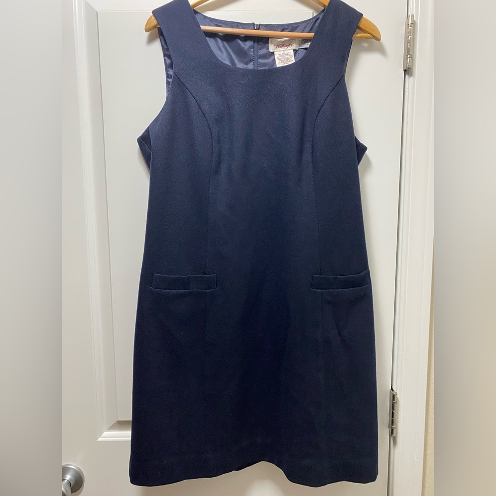 3/$20 Vintage Worthington Navy Two Pocket Jumper Style 100% Wool Dress 12